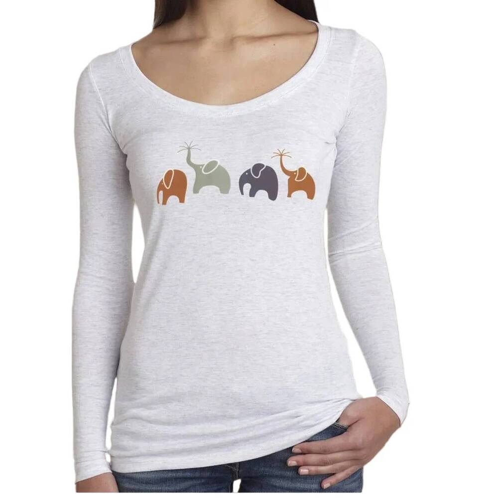 NEW ALLEY DESIGNS happy elephant family scoop neck t-shirt in dove gray